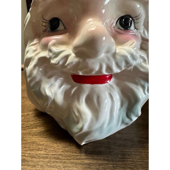 Vintage Santa Claus Cookie Storage Jar Lid Large Ceramic Christmas Kitchen Decor - Picture 5 of 11